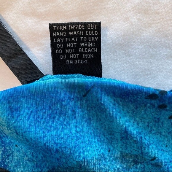 Blue Aqua Black Floral Abstract Sparkle Studded Short Sleeve Scoop Neck Top SZ L - Picture 9 of 11